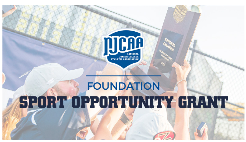Team lifting up trophy with NJCAA Foundation Sport Opportunity Grant over the top of the photo