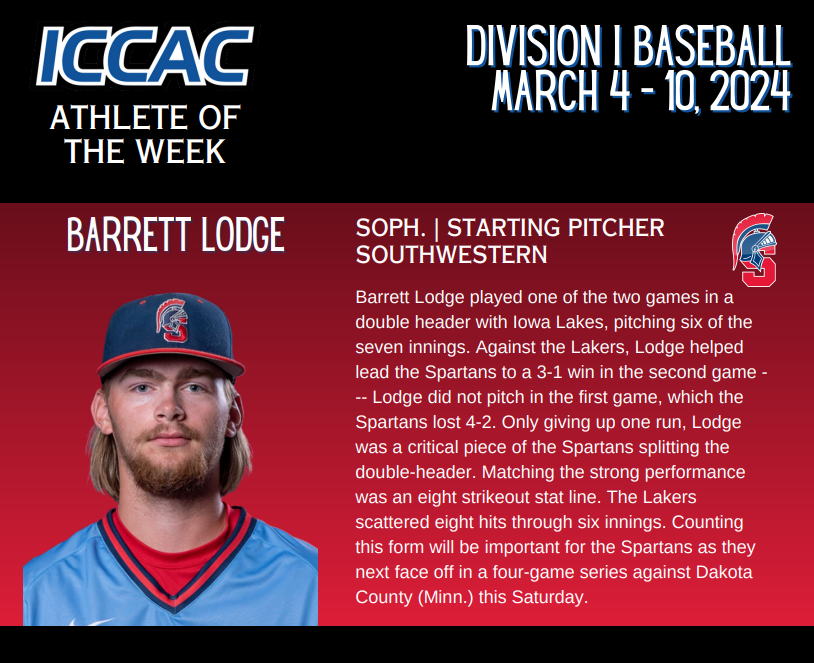 Barrett Lodge Named ICCAC Athlete of the Week