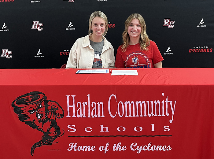 Paige Russo, Southwestern head dance coach, and Isabelle Gaul.