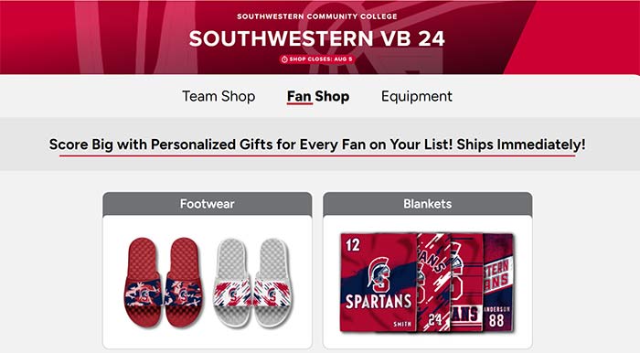 Screenshot of volleyball Fan Shop homepage
